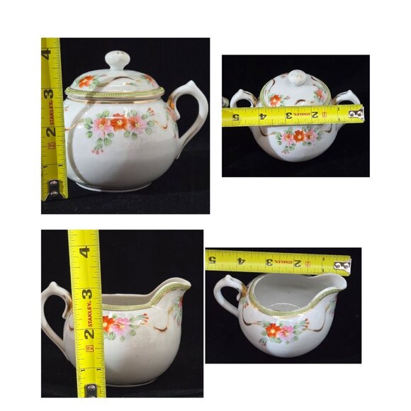 Antique Nippon Hand-Painted Creamer & Sugar Bowl Set Floral Design - Picture 10 of 10